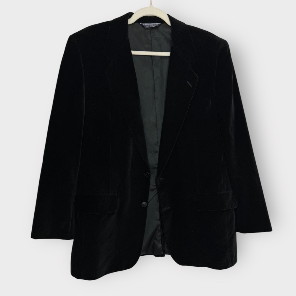 Vintage 1990s Gieves & Hawkes Black Cotton Velvet Suit Jacket / Blazer - Picture 3 of 7